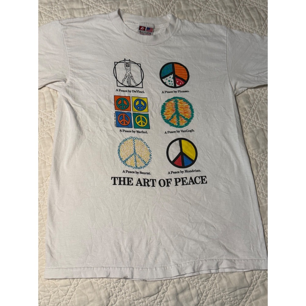 Vintage 1991 The Art of Peace T Shirt Bayside Made in USA White Medium vintage